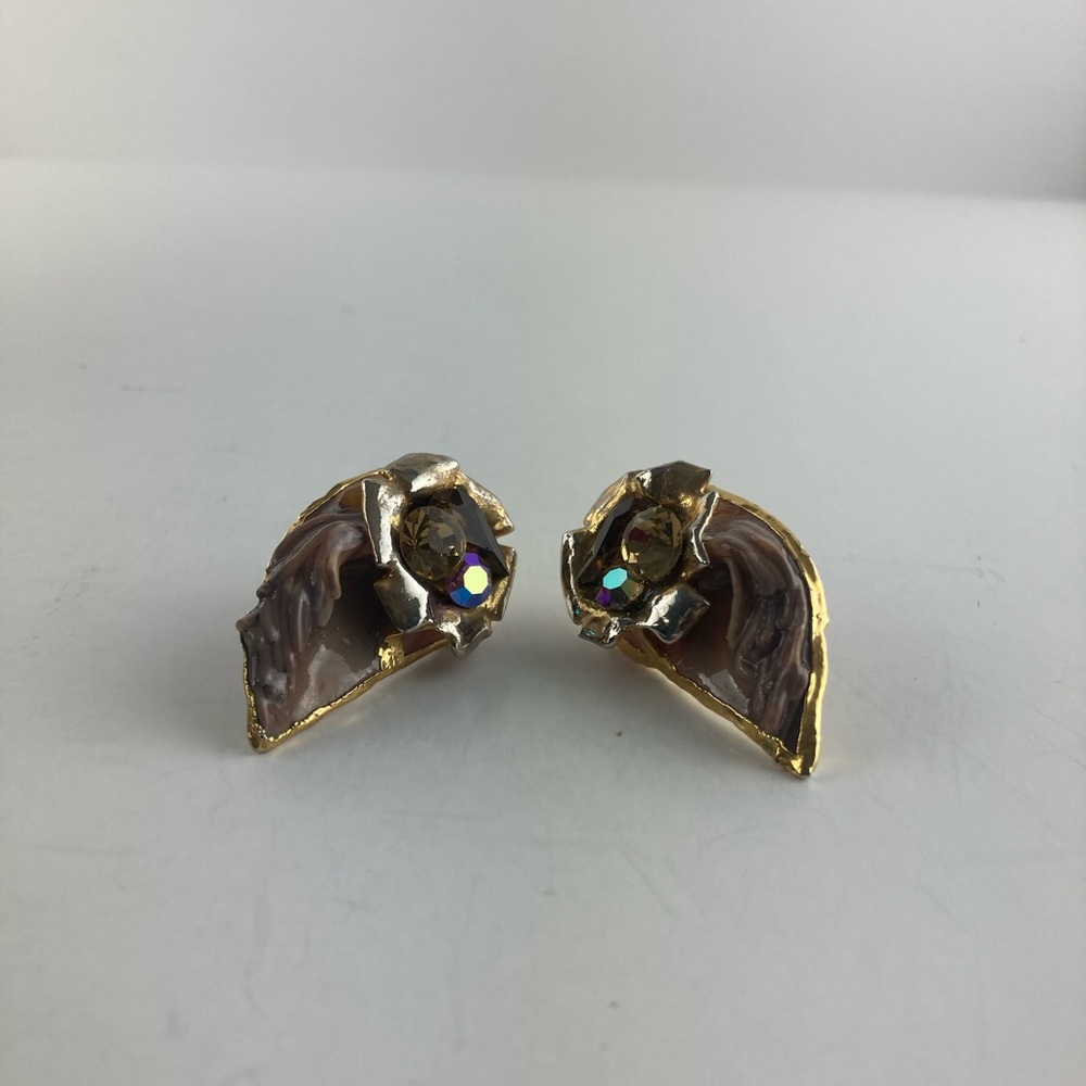 RARE VTG Lacombe 1988 Retro Resin & Crystal Pierced Earrings Abstract Modernist - Picture 7 of 7